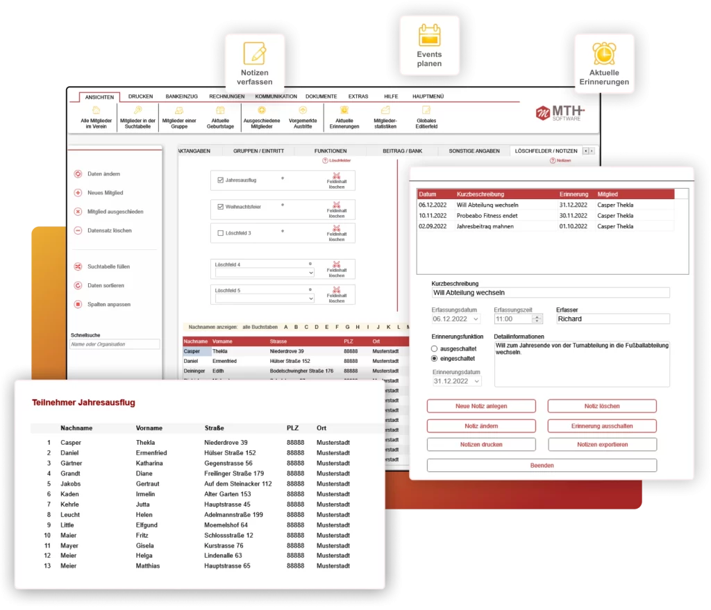 Notizen, Erinnerungen und Veranstaltungen mit der Vereinssoftware planen